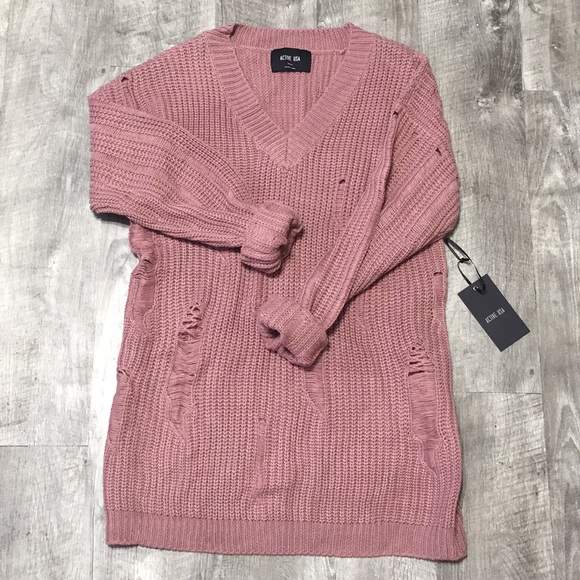 Boutique Sweaters - Distressed Oversized Sweater Mauve
